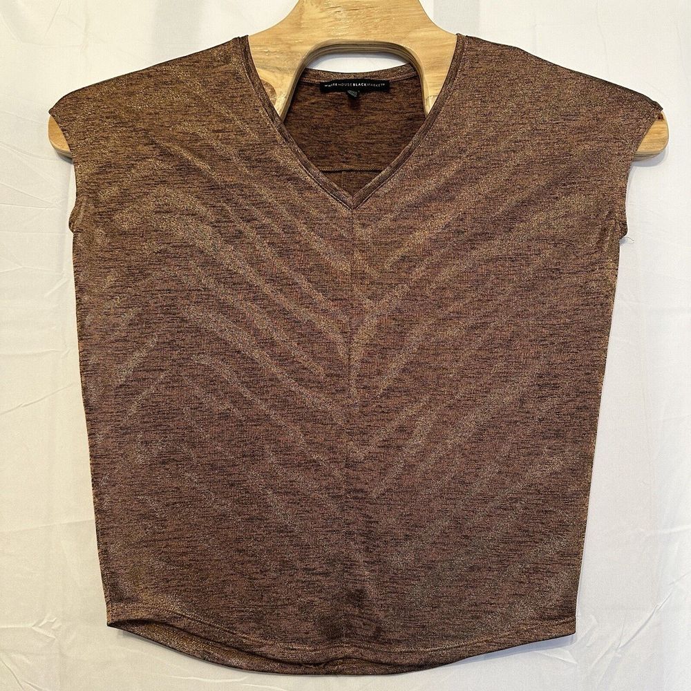 White House Black Market Size XXS Gold Bronze‎ Metallic V-Neck Tee Oversized